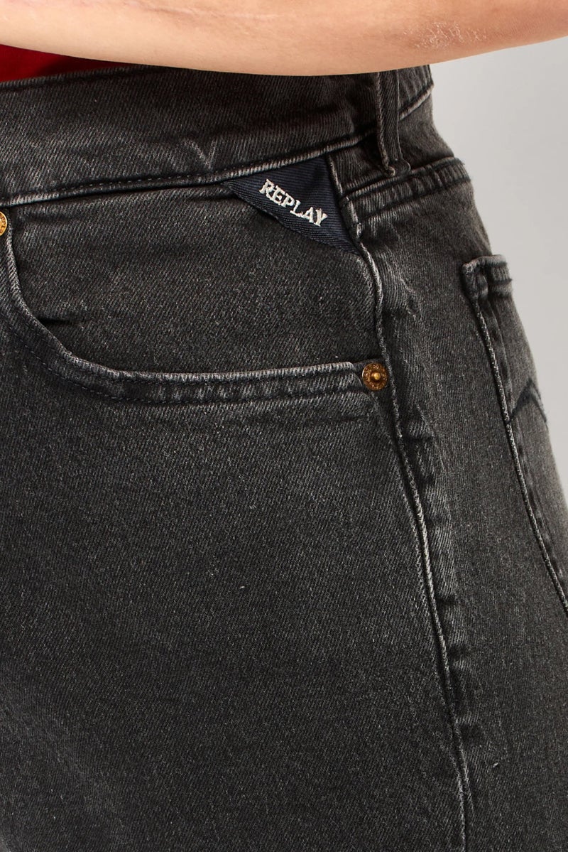 Replay Women Flared Fit Washed Stretchable Denim, Dark Grey - Image 5